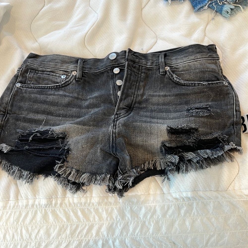 Free people black denim ripped short